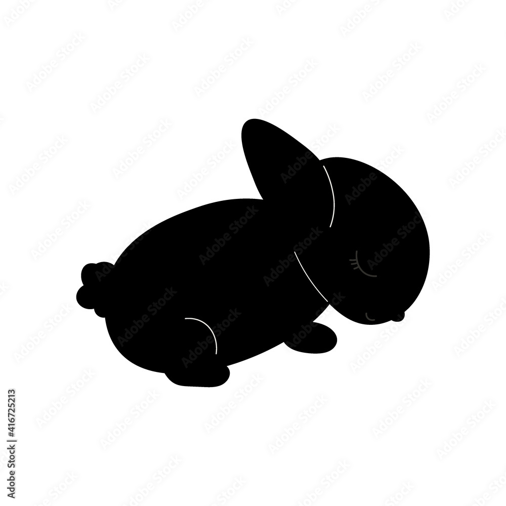 Black silhouette Baby Bunny. Little Rabbit. Cute Easter Animal. Hares Vector Kids Illustration isolated on background. Design for card, print, book, kids story Black silhouette Baby Bunny. Little Rabbit. Cute Easter Animal. Hares Vector Kids Illustration isolated on background. Design for card, print, book, kids story