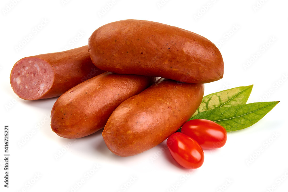Smoked German Sausages, isolated on white background. High resolution image Smoked German Sausages, isolated on white background. High resolution image