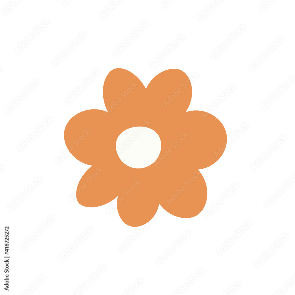 Vector Abstract Orange Flower a White Background. Retro style. Irregular Hand Drawn Simple Floral Print. Vector Abstract Orange Flower a White Background. Retro style. Irregular Hand Drawn Simple Floral Print.