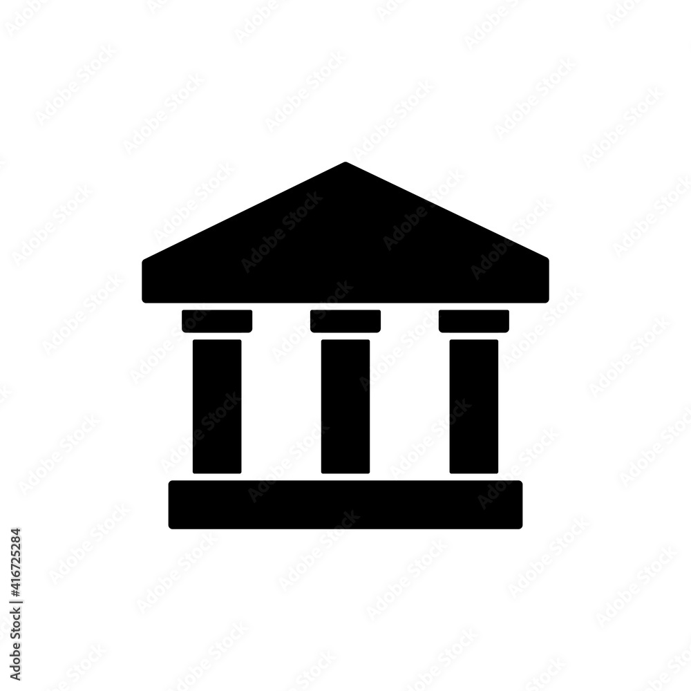 Bank icon. University black sign. Building with columns silhouette symbol. Vector isolated on white Bank icon. University black sign. Building with columns silhouette symbol. Vector isolated on white