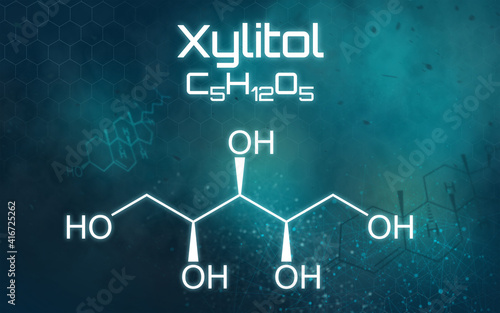 Chemical formula of Xylitol on a futuristic background