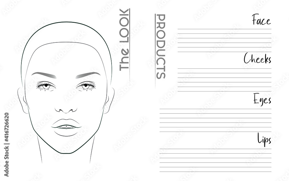 Makeup Artist Face Chart Blank Template. Vector Illustration Makeup Artist Face Chart Blank Template. Vector Illustration