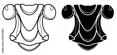 Ice hockey player protective equipment icon. Shoulder and chest protection for upper body. Team sports. Healthy lifestyle. Vector
