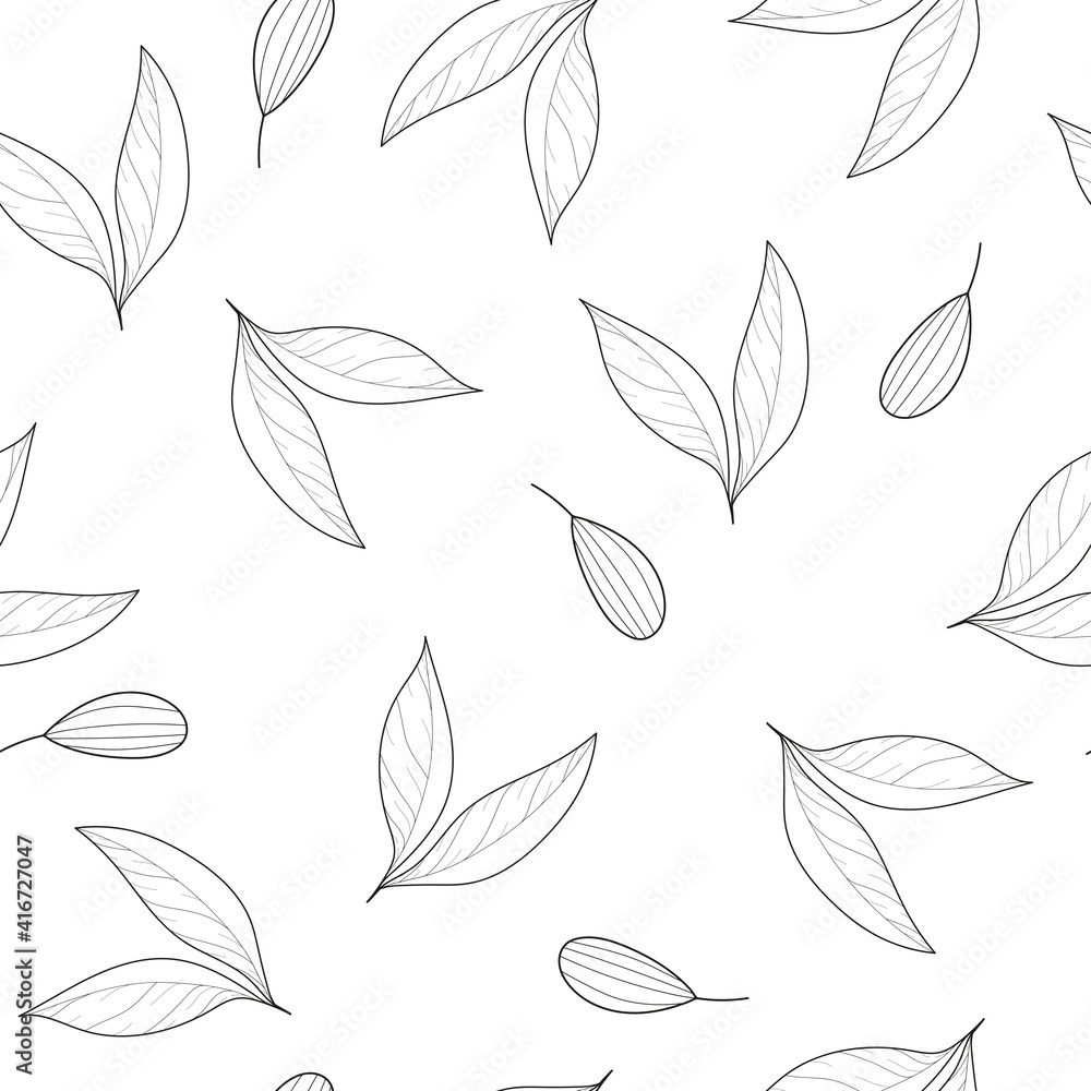 seamless pattern with leaves, twigs. vector flat style. hand drawing. design for fabric, textile, print, wrapper
