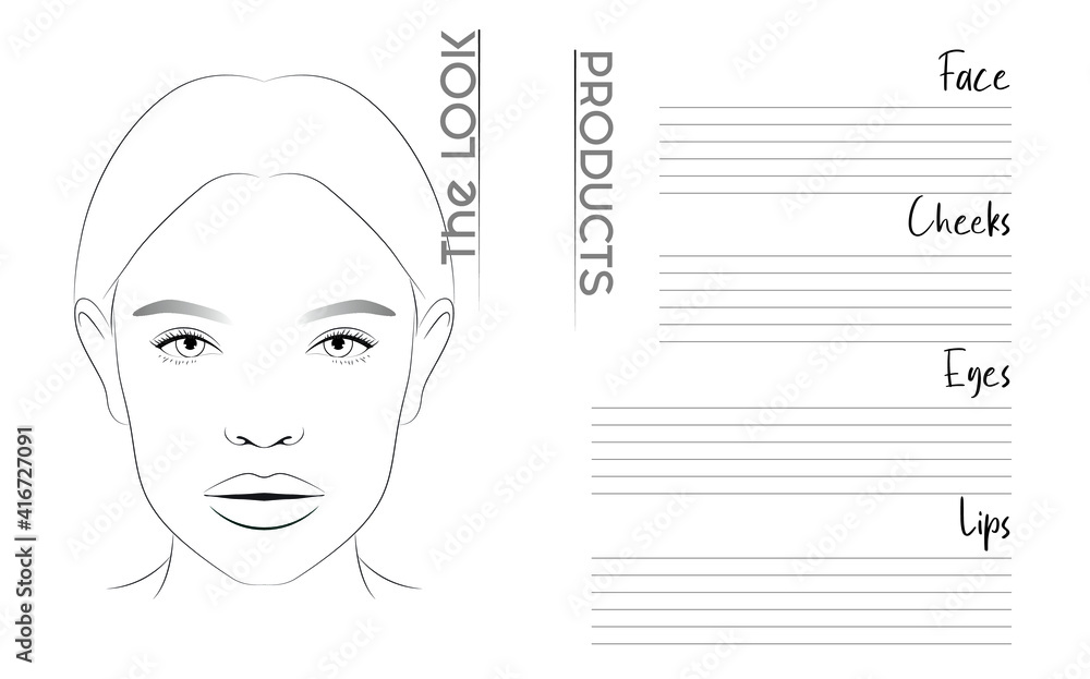 Makeup Artist Face Chart Blank Template. Vector Illustration Stock ...