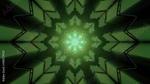 3D illustration of fractal snowflake pattern with luminous geometric figures
