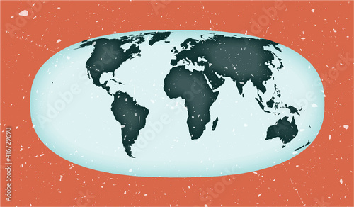 World map poster. Waldo R. Tobler's hyperelliptical projection. Vintage world shape with grunge texture. Authentic vector illustration.