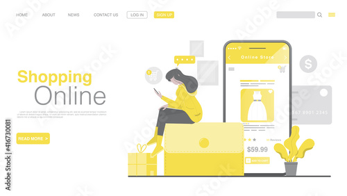 Shopping Online And Online Payment On Website Or Mobile Application. Online Payment Landing page in Flat Style. Vector EPS 10