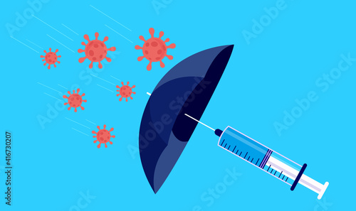 Vaccine against virus - Syringe and umbrella protecting against virus and bacteria. Vector illustration