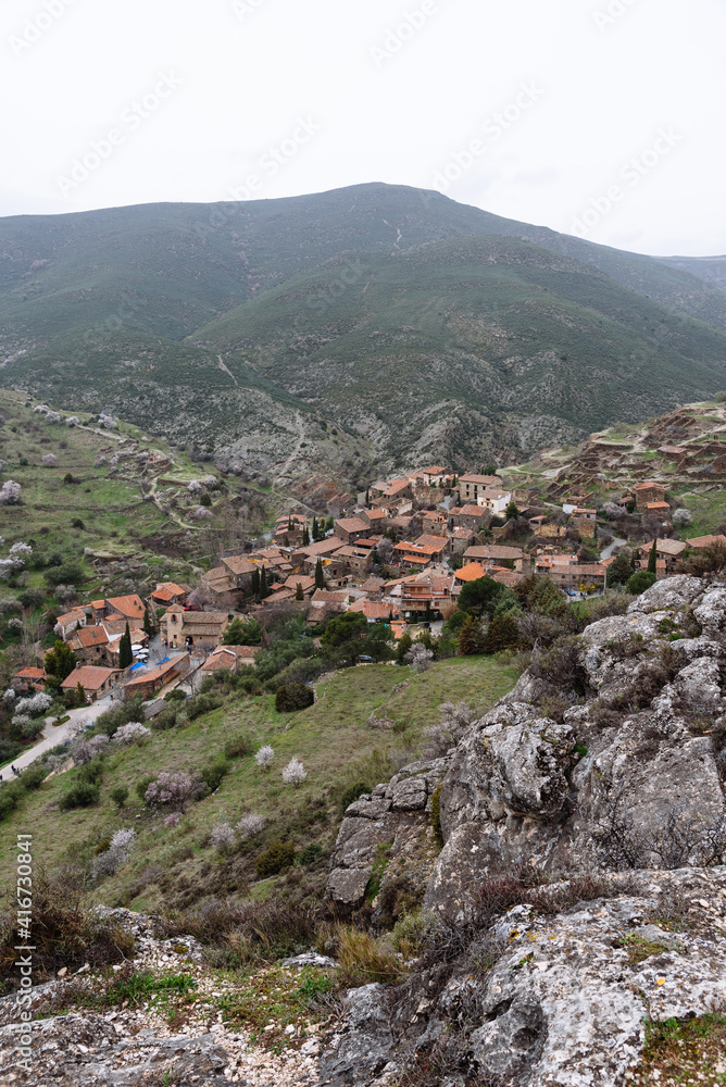 Panoramic view of the antique and touristic village of Patones de Arriba, Madrid, Spain. Slate stone architecture Panoramic view of the antique and touristic village of Patones de Arriba, Madrid, Spain. Slate stone architecture
