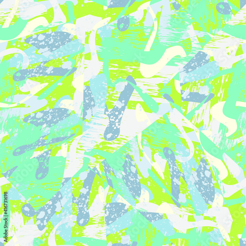Seamless abstract urban colorful pattern with hand drawn wave shapes and grunge spots
