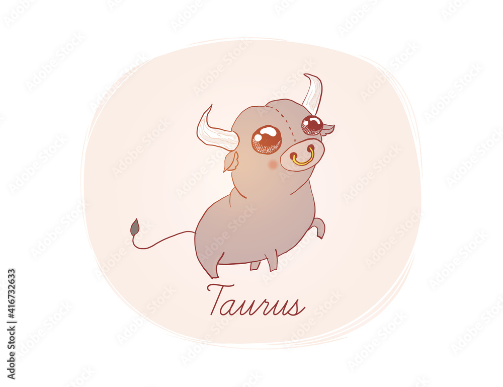 Fototapeta premium Illustration of Taurus. Cartoon style. Zodiac vector illustration for kids. One of 12 in collection for your design of astrology calendar or horoscope