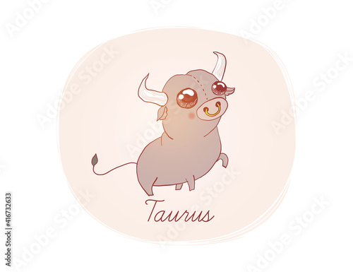 Illustration of Taurus. Cartoon style. Zodiac vector illustration for kids. One of 12  in collection for your design of astrology calendar or horoscope