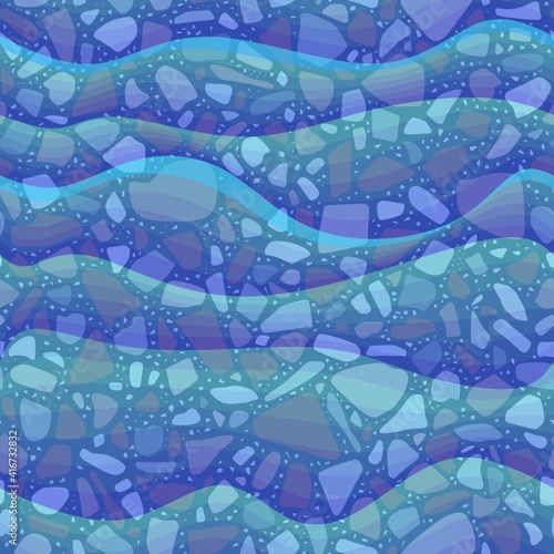 Sea bottom under transparent azure waves. Seamless natural marine pattern.