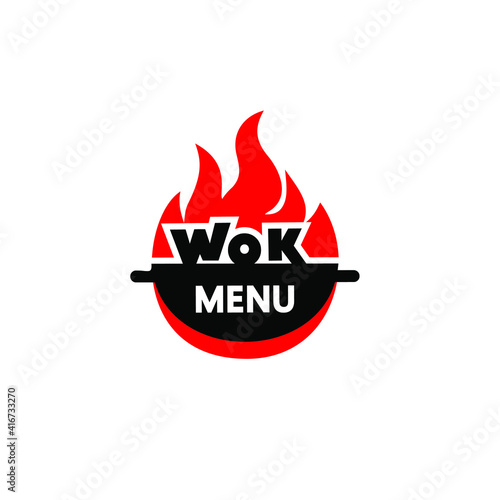 Wok frying pan icon. Vector illustration.
Wok asian food logo for thai or chinese restaurant.