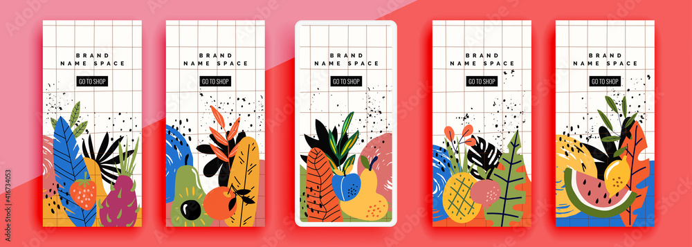 Fototapeta premium Trendy editable template for social networks stories, vector illustration. Design backgrounds for social media.