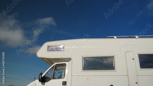 Rv caravan against blue sky