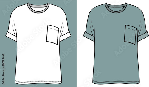 Women's  T-Shirt Design. Fashion Flat Sketch, apparel template, vector