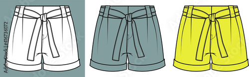 Short Pants, Flat Sketch Template, vector