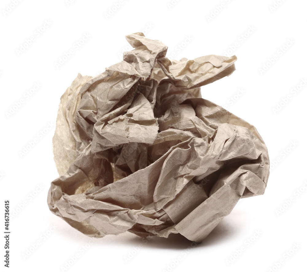 Crumpled paper bag isolated on white background
