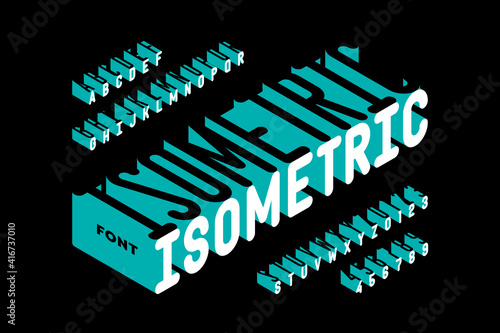 Isometric 3d style font, typography design, alphabet letters and numbers