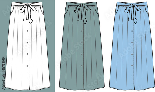 Skirt design Fashion Flat Sketch, apparel template
