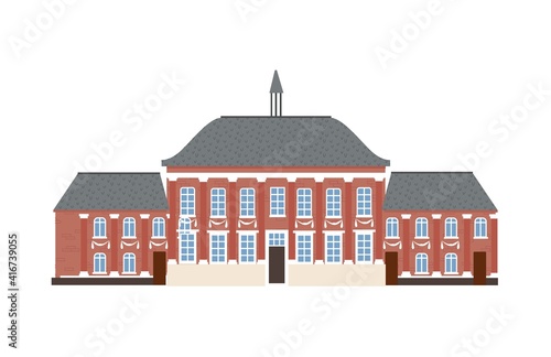 Medieval german romantic old mansion. Brown fasades, grey roof, white windows. european colonial victorian style building. Vector illustration