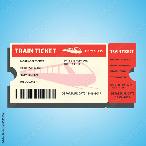 train ticket for traveling by train. vector illustration