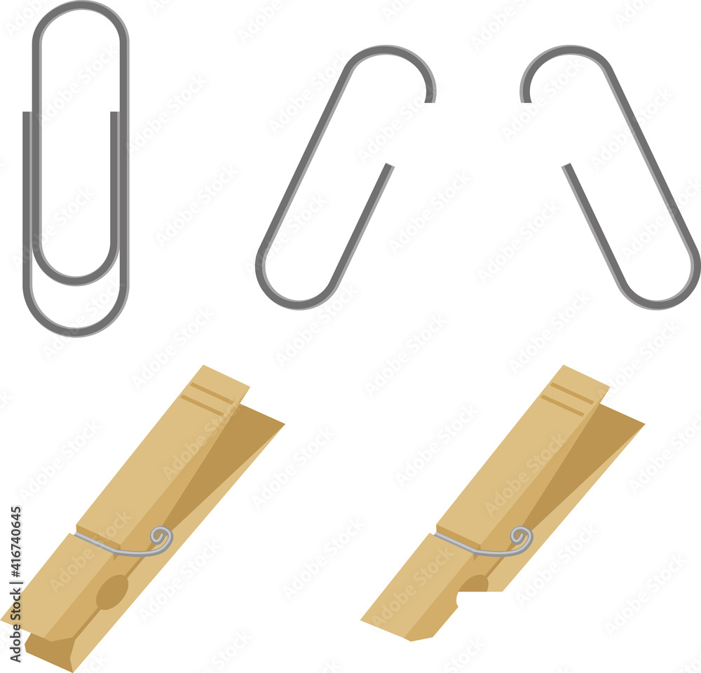 はさめるゼムクリップと木製クリップ はさみ のイラスト Vector De Stock Adobe Stock