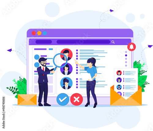 Online recruitment concept, People searching candidate for a new employee, Human Resource and Hiring concept illustration