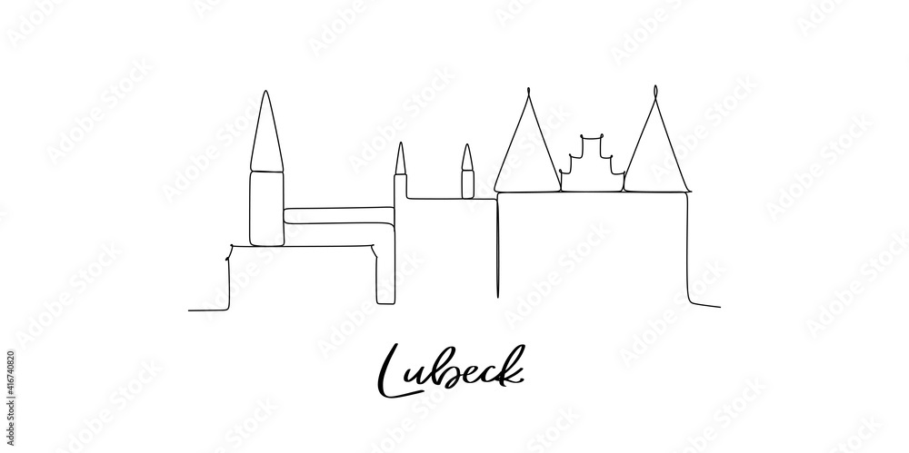 lubeck of the Germany landmarks skyline -Continuous one line drawing
