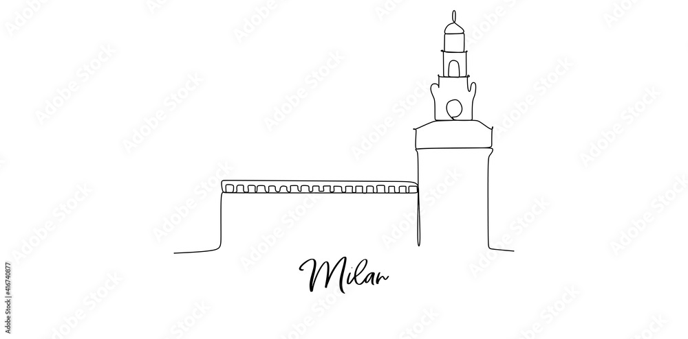 Milan city of the Italy landmarks skyline - Continuous one line drawing Milan city of the Italy landmarks skyline - Continuous one line drawing