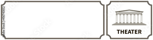 Black and white theater banner. Geometric line ornament. Theater building icon. Classical architecture contour facade with columns. Architecture and sights, historical and cultural themes. Copyspace