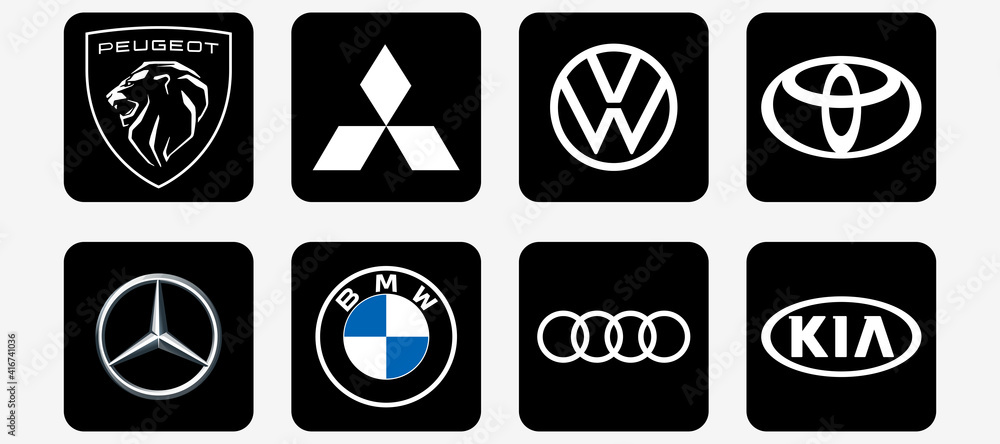 New Peugeot logo 2021. Mercedes, bmw, mitsubishi, vw, toyota, audi