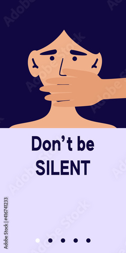 Stop domestic violence. Social issues, abuse,agression on women, harassment and bullying. Violence against woman. Mobile app, landing page, banner or brochure. Flat illustration, isolated on white.