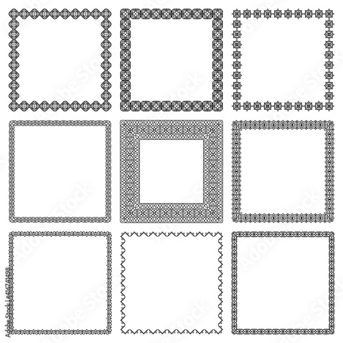 Vector set of square frames with geometric traditional eastern ornament