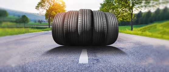 summer car tires on the street outside