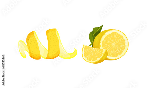 Halved Lemon Citrus Fruit with Juicy Flesh Vector Set