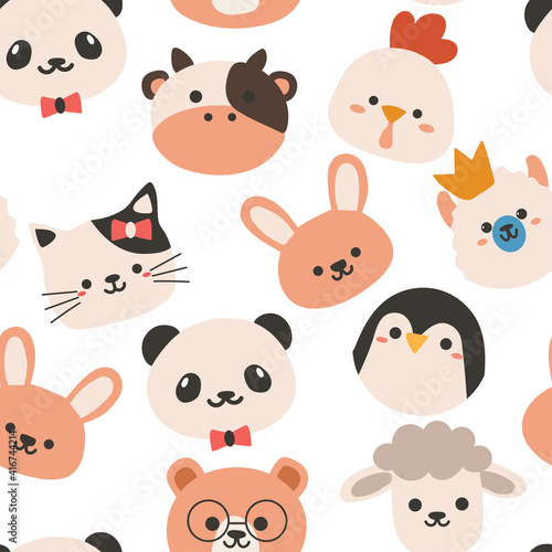 Seamless pattern with cute cartoon animals for fabric print  textile  gift wrapping paper. colorful vector for kids  flat style