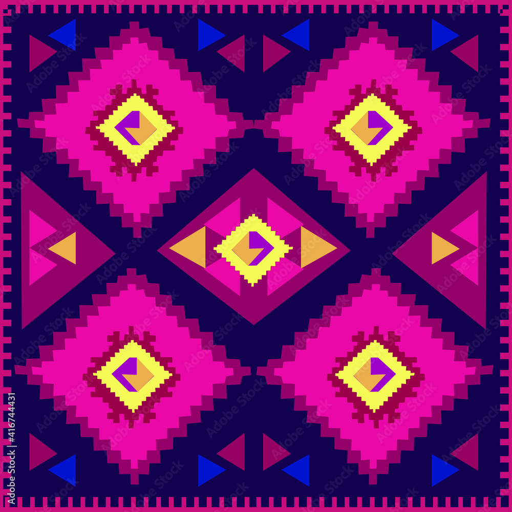 Illustration of bright carpet kilim with ethnic pattern