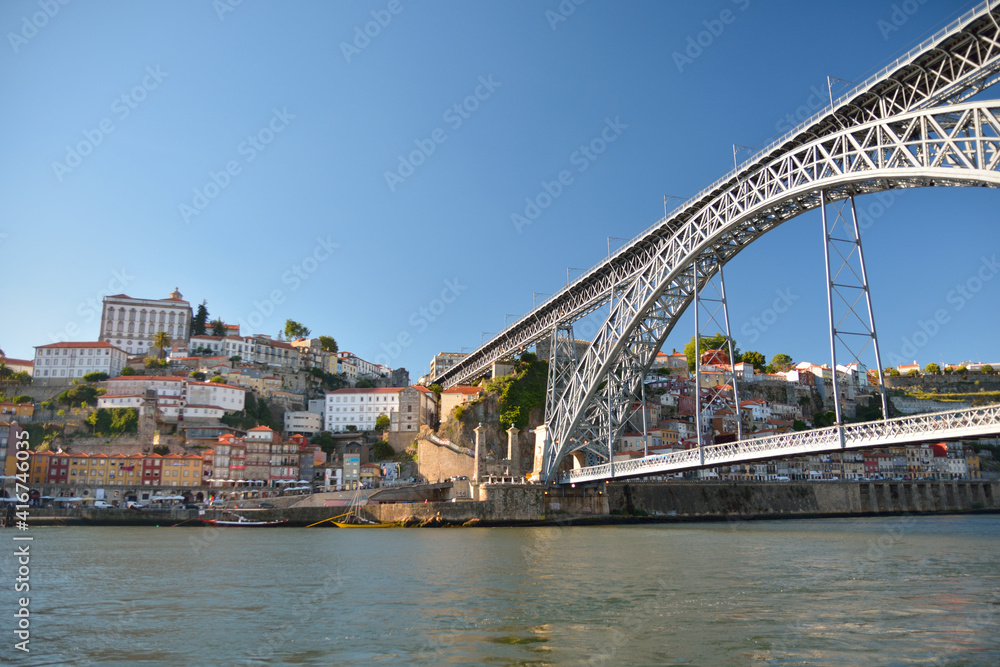 Luís I Bridge, sunny day, blue sky - Porto, Portugal