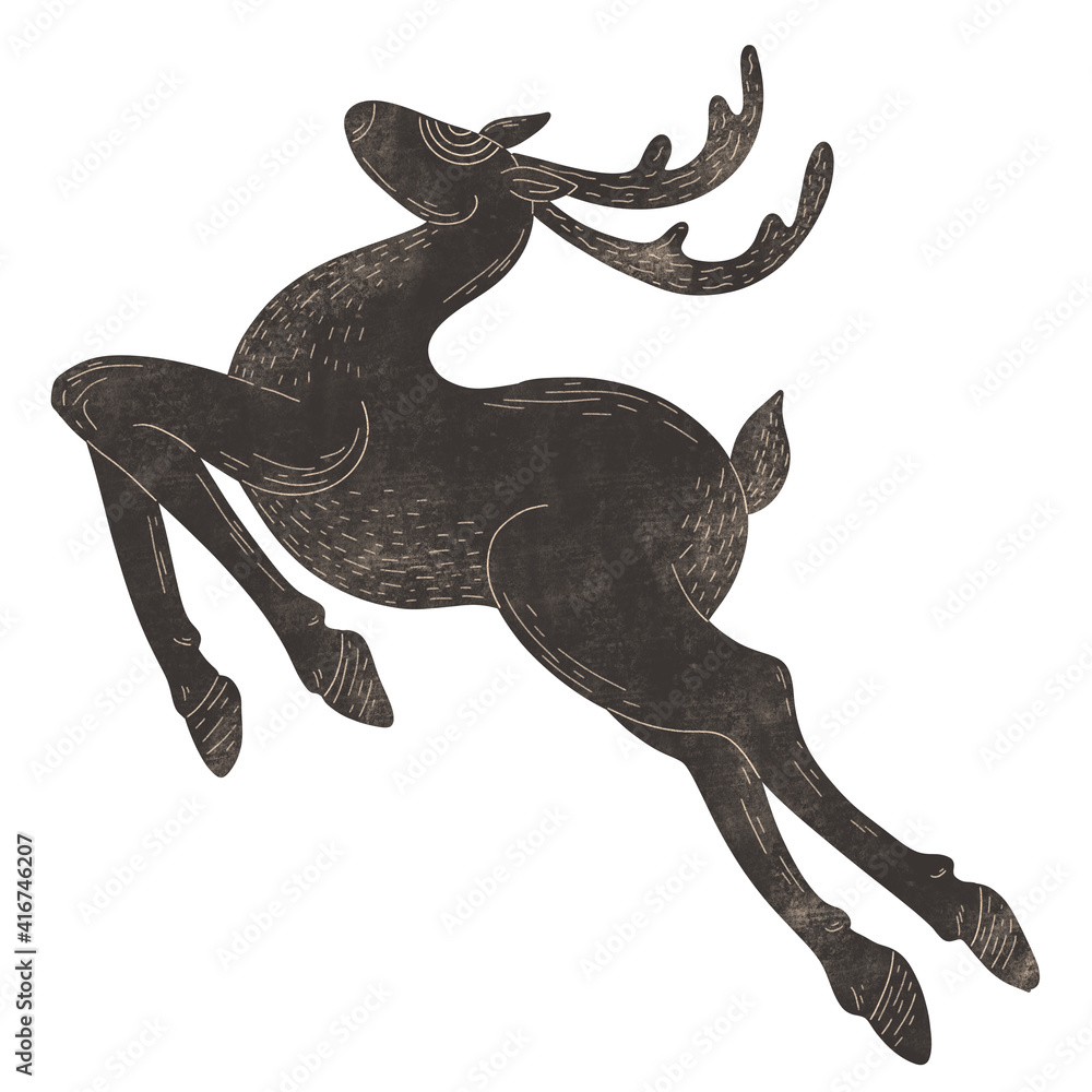 Fototapeta premium Raster realistic deer. Illustration can be used for party invitation, design template, greeting card, patterns fill, posters,logo, tattoo, branding. Design element for your project.