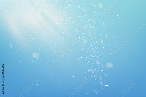 Blue abstract background with sparkles. Water with bubbles and white light shining from sky vector illustration. Magic bright summer wallpaper, poster or celebration card © backup16