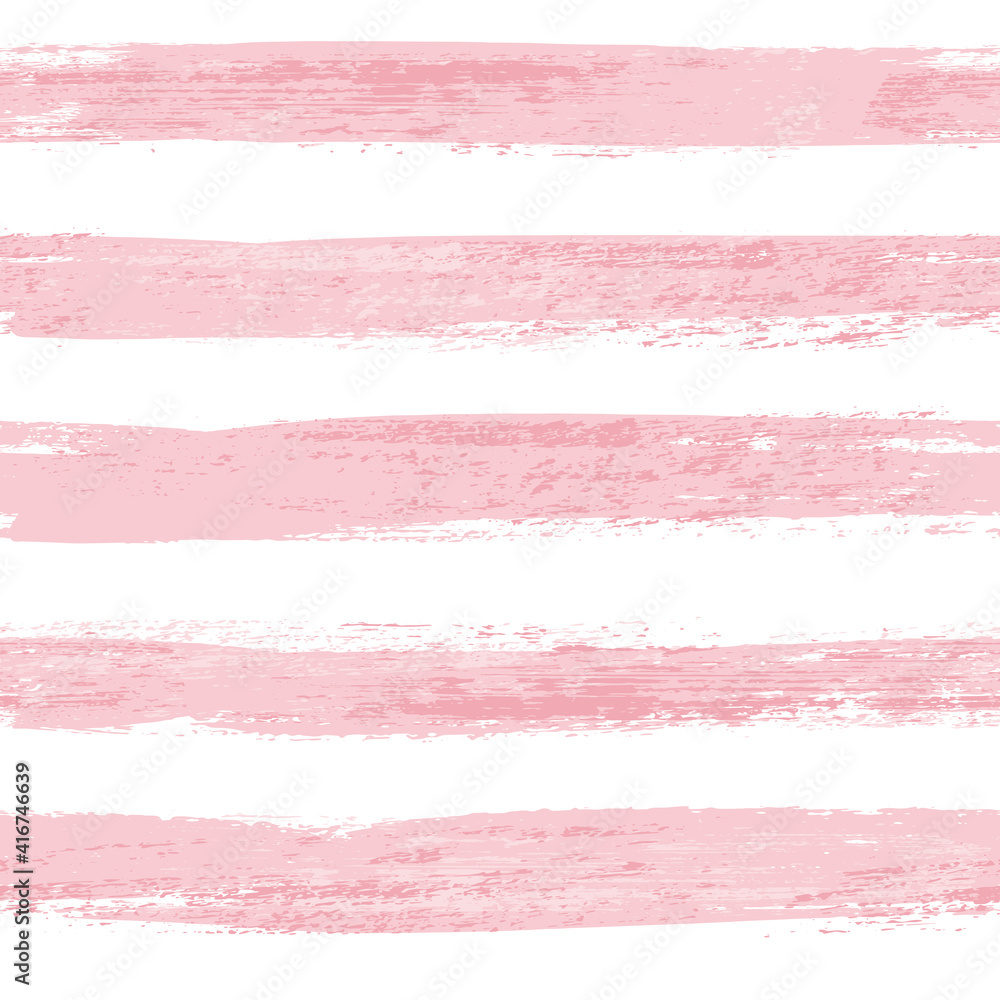 Pink and white brush stroke seamless pattern with horizontal lines. Vector background.