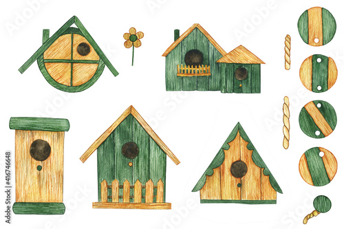 Fotografia Collection of birdhouse isolated on white background