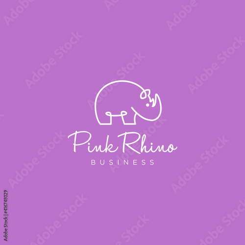 white rhino logo design, cute rhino vector template, baby rhino sign, playfull line art rhino symbol