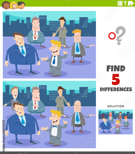 differences educational game with cartoon businessmen