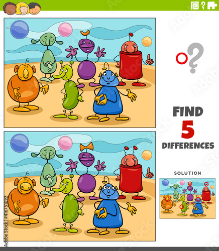 differences educational game with aliens fantasy characters