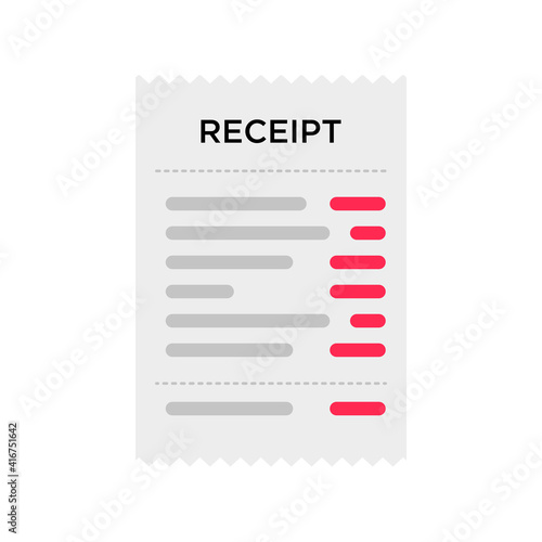 Receipt document icon in flat style isolated on white. Digital vector bill sale fee.  Vector receipt order eps 10