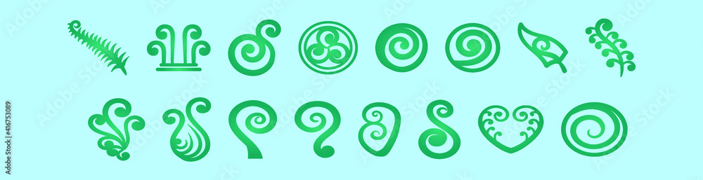 set of koru cartoon icon design template with various models. vector illustration isolated on blue background